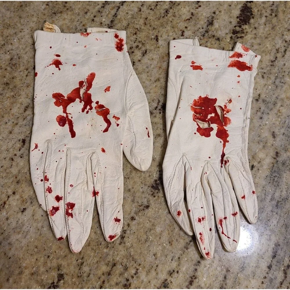 Vintage Size S Leather Gloves Fake Bloody Horror Costume Slashed